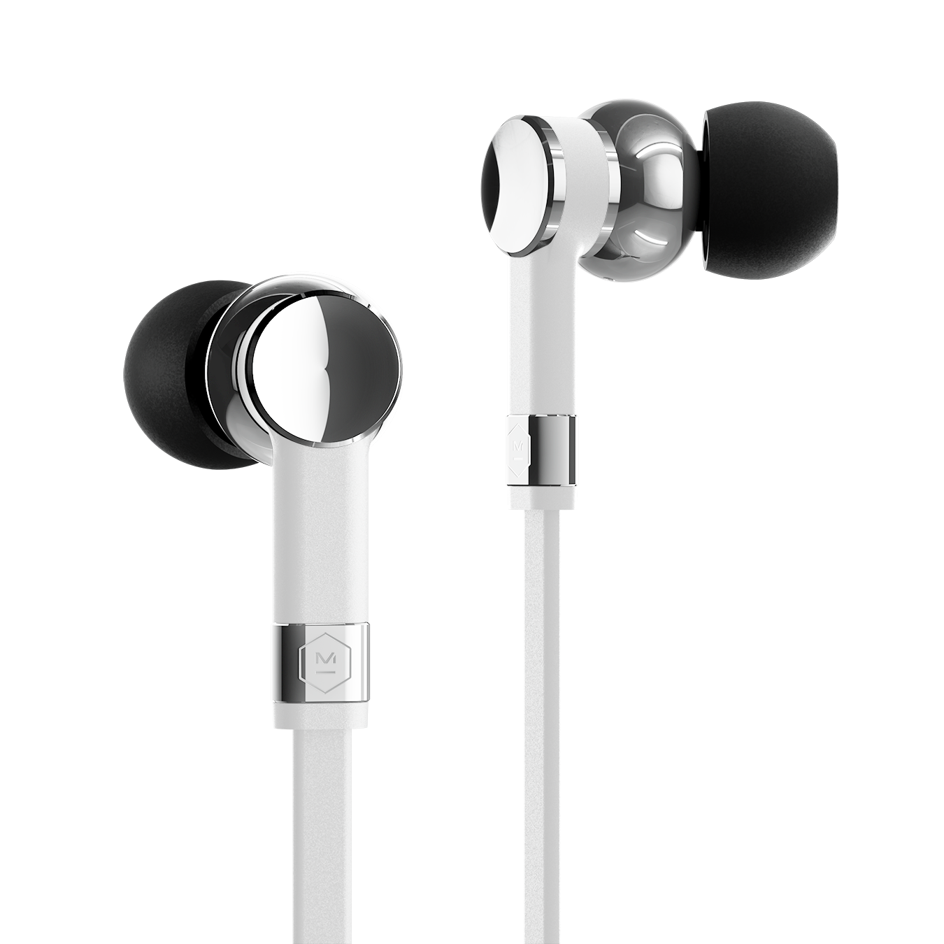 Wired palladium and white ME05 Earphones against a white background | gallery ME05WT-MK2