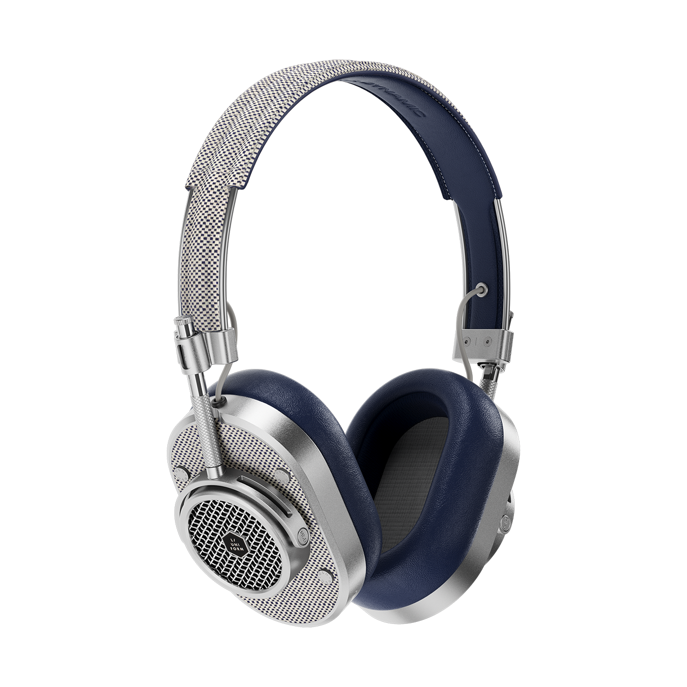 Floating silver and navy L/UNIFORM MH40 Wireless Headphones  | gallery MH40W2~LU2